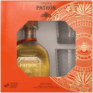 PATRON REPOSADO WITH 2 ROCKS GLASSES
