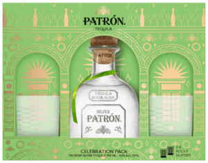 PATRON SILVER TEQUILA WITH 2 GLASSES